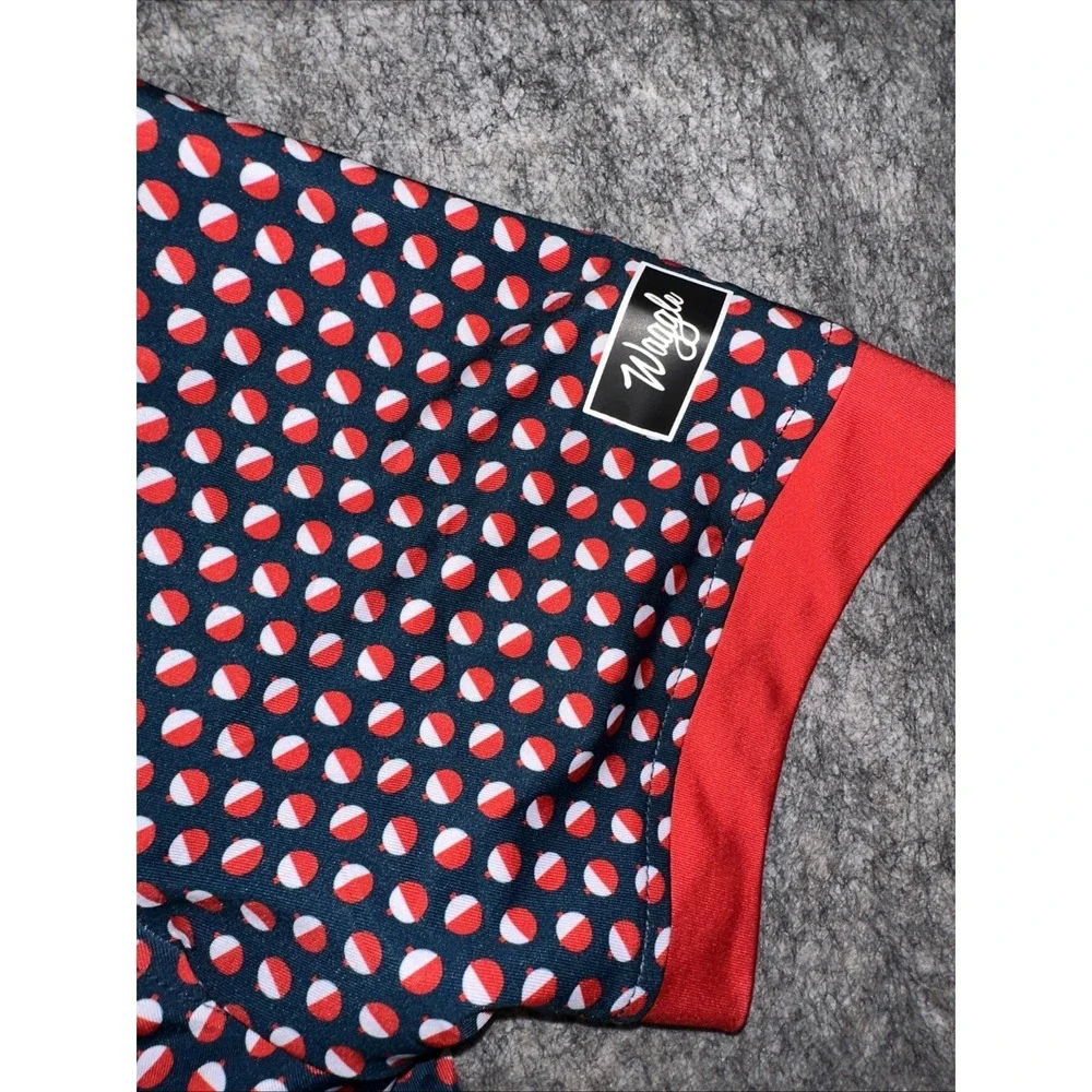 Waggle Men Bobby Golf Polo Size Small with all over Red Bobbers print‎ (005-7) - Picture 3 of 7